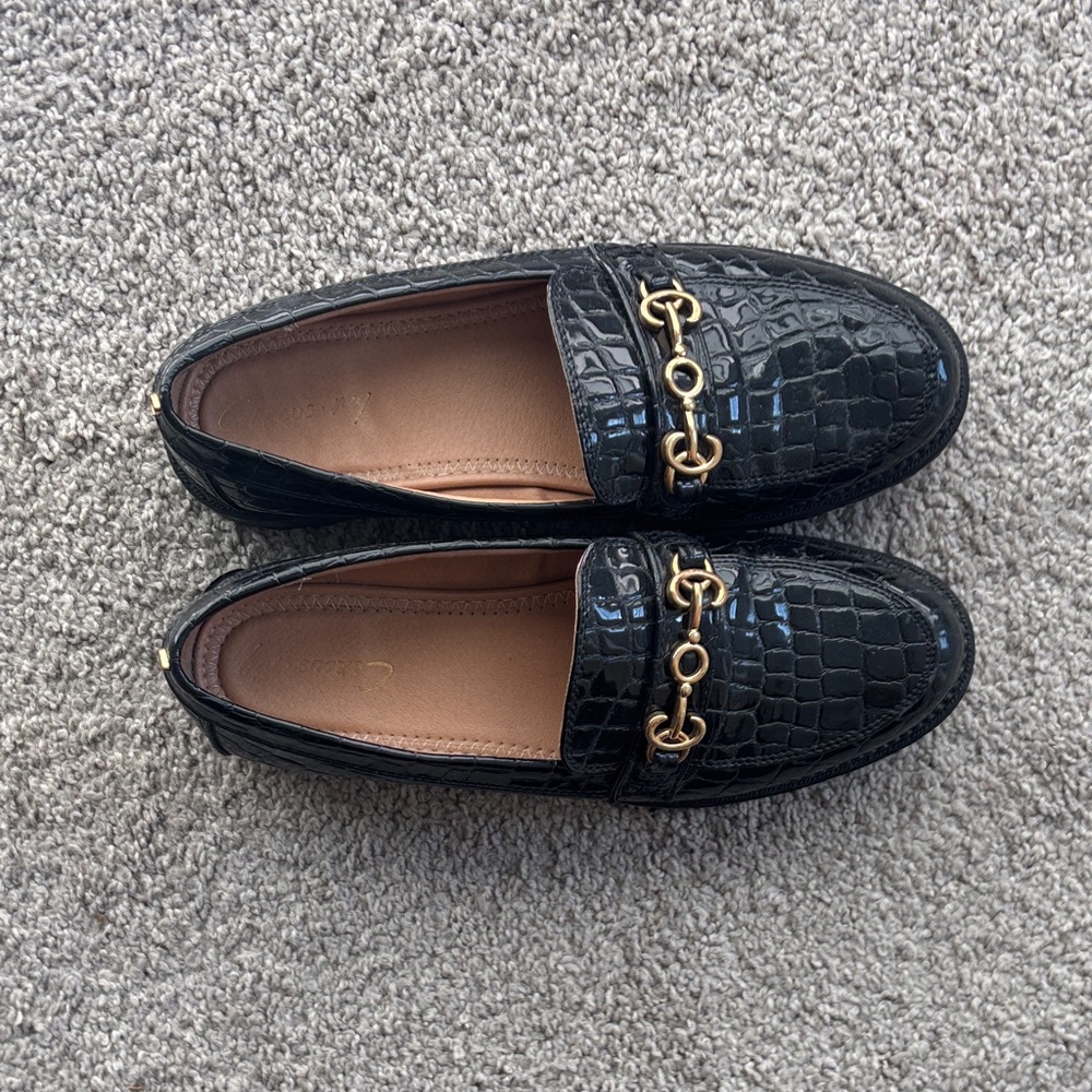 Black Croc-Embossed Loafers with Gold Accent